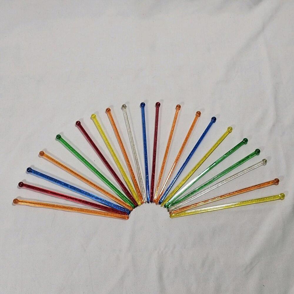 Vintage Swizzle Sticks Set Of 20 Plastic Glitter MCM Barware Multi Color - Picture 3 of 6